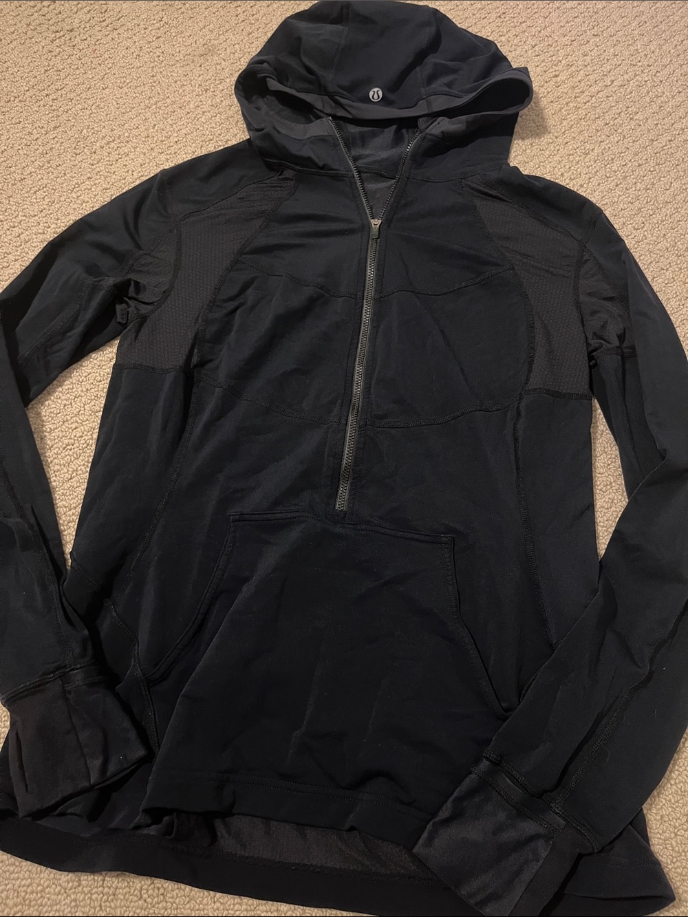 Lululemon Sleek Performance 1/2 Zip Hood Black 12 Longsleeve top
